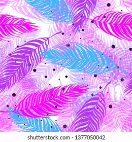 Tropical leaves floral print exotic seamless pattern. The texture of the fabric leaves of banana and palm trees. Exotic Hawaiian print for swimsuits.