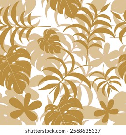 Tropical leaves with floral seamless pattern. Tropical leaves illustration. Tropical leaves background. Perfect for fabrics, textile, wallpaper, and decor. SSTKbackgrounds