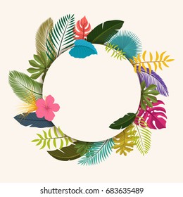 Tropical leaves floral vintage with space for text, easy to edit. suitable for invitation, nature concept, and other. Vector Illustration