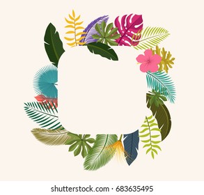 Tropical leaves floral vintage with space for text, easy to edit. suitable for invitation, nature concept, and other. Vector Illustration