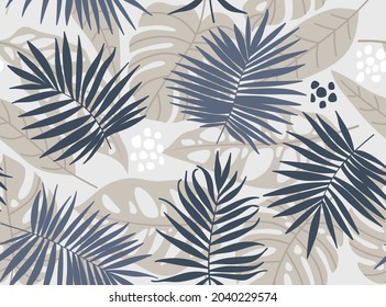 Tropical leaves and flower seamless pattern.