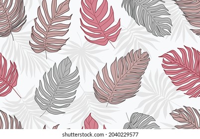 Tropical leaves and flower seamless pattern.
