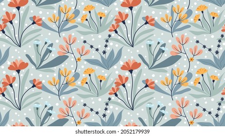 Tropical leaves and flower seamless pattern.