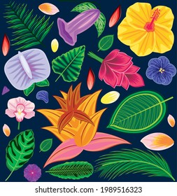 tropical leaves flowers foliage background
