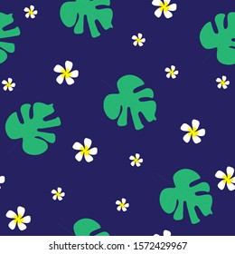 Tropical leaves and flowers seamless pattern vector. Exotic background for fabric, textile, wrapping