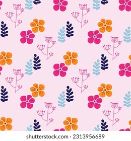 Tropical leaves and flowers, seamless pattern illustration
