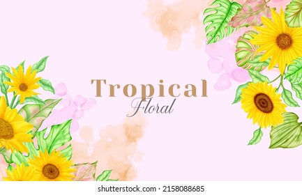 Tropical leaves and flowers summer background