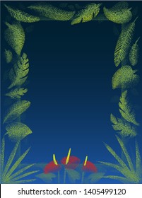Tropical leaves frame border background 
