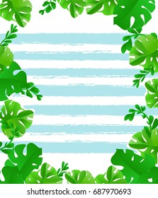 Tropical leaves. Frame Design Background.