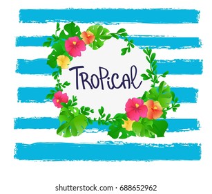 Tropical leaves. Frame Design Background.