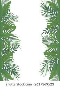 Tropical leaves frame with empty center. Botanical decorative vector illustration for invitation card, postcards and banners. Hand drawn