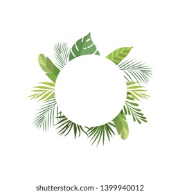 Tropical Leaves Frame with Space for Text, Banner, Rainforest Foliage Border, Poster, Wedding Invitation, Summer Greeting Card Design Element Vector Illustration