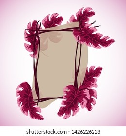 Tropical leaves with frame. Vector illustration. eps 10