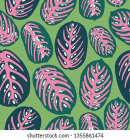 Tropical Leaves and fruit summer vector set. Seamless pattern with tropical plant
