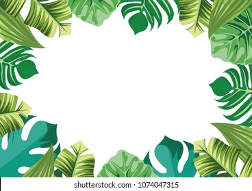 Tropical leaves garden frame vector on summer style.