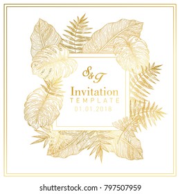 Tropical Leaves Gold Invitation