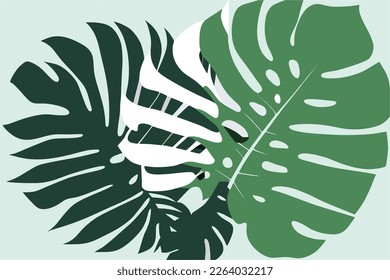 Tropical leaves in green shades, on white background, flat vector