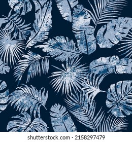 Tropical leaves grunge wallpaper abstract vector seamless pattern 