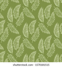 Tropical Leaves Hand Drawn Seamless Pattern. Palm Tree Leaf Wallpaper Texture.  Summer Paradise Surface Background Design. Vector Illustration.