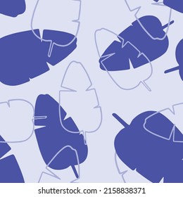 Tropical leaves hand drawn seamless pattern. Tropical leaves trendy pattern in magenta, blue and purple colors. Vector repeating design for fabric. wallpaper or wrap papers. Tropical wallpaper.