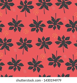Tropical leaves hand drawn vector seamless pattern. Abstract black aralia plant drawing. Scandinavian style backdrop. Exotic split leaves. Botanical wrapping paper, textile, background flat design