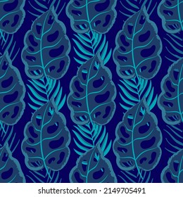 Tropical Leaves Hand drawn Vector Textile Seamless Pattern Design. Vector illustration