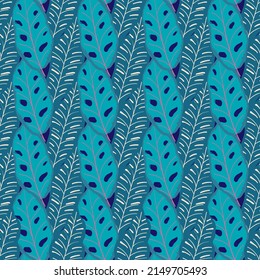 Tropical Leaves Hand drawn Vector Textile Seamless Pattern Design. Vector illustration