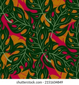 Tropical Leaves Hand drawn Vector Textile Seamless Pattern Design. Vector illustration