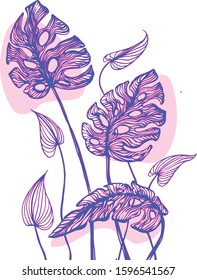 Tropical leaves handdrawn vector illustration. Fashionable floral pattern for decoration and design (textile, print or tattoo). 