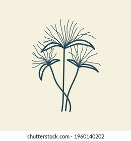 Tropical leaves icon outline drawing. Minimal floral vintage style. Doodle plant vector illustration. Pure nature organic brush. Line drawing. Botanical floral badge. Eco product emblem.