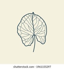 Tropical leaves icon outline drawing. Minimal floral vintage style. Doodle plant vector illustration. Pure nature organic brush. Line drawing. Botanical floral badge. Eco product emblem.