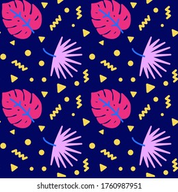 Tropical leaves icons pattern. Palm tree leaves seamless background. Seamless pattern vector illustration