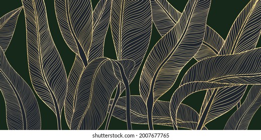 Tropical leaves illustration .Hand drawn vector background