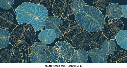 Tropical leaves illustration. Hand drawn vector background