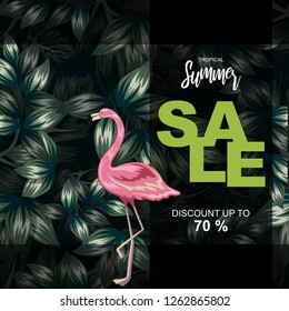 tropical leaves illustration for summer sale poster