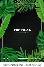 Tropical leaves illustration vertical poster frame design vector