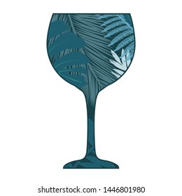 tropical leaves inside wine glass, vector