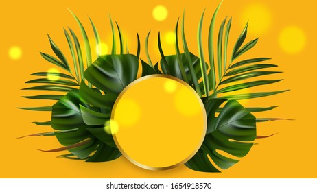 Tropical leaves. Jungle background flower and palm. Vector jungle illustration. Green tropical leaves banner.