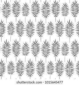 Tropical leaves, jungle pattern. Seamless, detailed, botanical pattern. Vector background. Palm leaves.