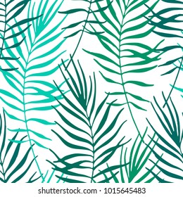 Tropical leaves, jungle pattern. Seamless botanical hand drawn pattern. Vector background. Palm leaves.
