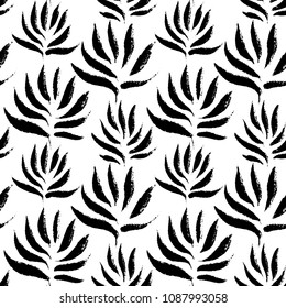 Tropical leaves, jungle pattern. Seamless, hand drawn, botanical pattern. Vector background monochrome repeatable backdrop