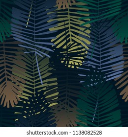 Tropical leaves, jungle pattern. Seamless, detailed, botanical pattern. Vector background.