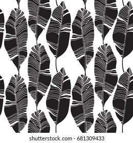 Tropical leaves, jungle pattern. Seamless, detailed, botanical pattern. Vector background.