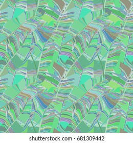 Tropical leaves, jungle pattern. Seamless, detailed, botanical pattern. Vector background.