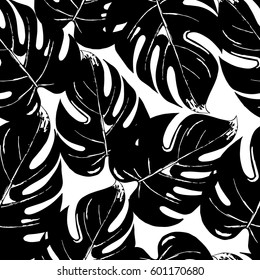 Tropical leaves, jungle leaves seamless vector floral pattern background
