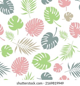 Tropical leaves, jungle. Vector seamless pattern. Silhouette