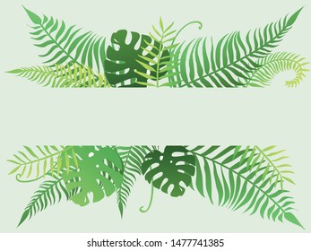 tropical leaves with light green background for add title or text.  