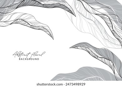 Tropical leaves line art tropical pattern, frame. Blossom logos, minimalist illustration. Simple sketch, black and white.