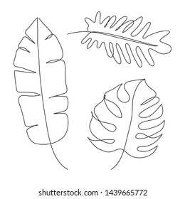 Tropical leaves line drawing art. Continuous line illustration. Editable line.