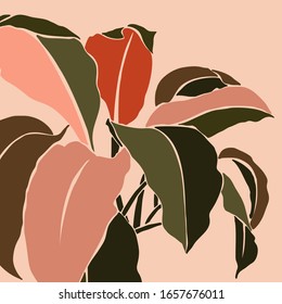 Tropical leaves in a minimalist trendy style. Silhouette of a plant in a contemporary simple abstract style. Vector illustration collage. For t-Shirt Print, card, poster, social media post